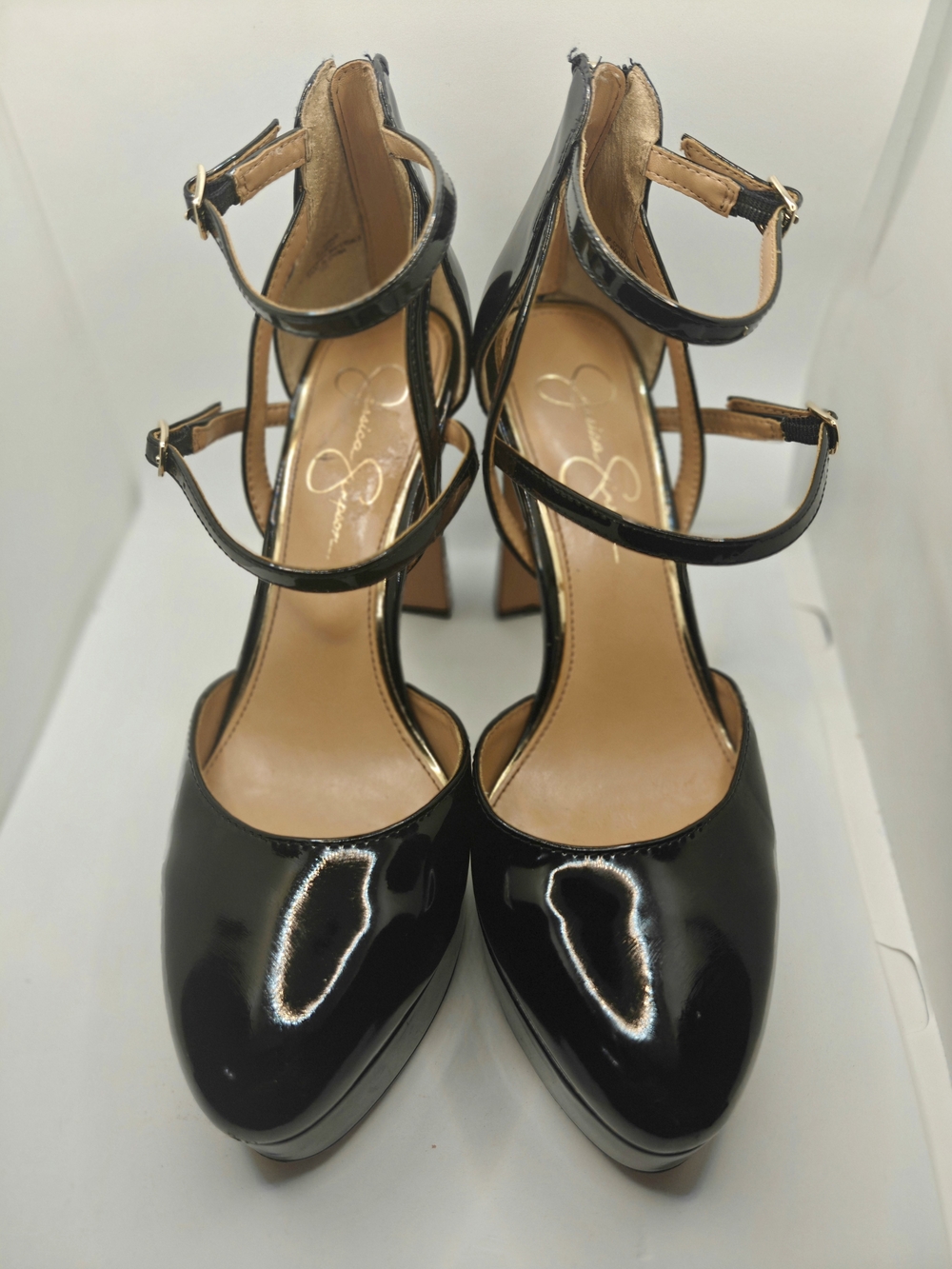 Jessica Simpson Black Patent Triple-Strap Pointed Toe High Heels